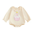 Long Sleeve Birthday Cupcake Baby Bodysuit Beige 12-18 M