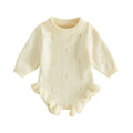 Long Sleeve Solid Knit Baby Romper Rompers The Trendy Toddlers Beige 0-3 M 