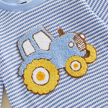 Long Sleeve Striped Tractor Baby Jumpsuit Jumpsuit The Trendy Toddlers 