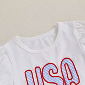 Puff Sleeve USA Ruffled Shorts Baby Set