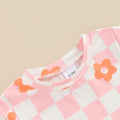 Short Sleeve Floral Checkered Toddler Set   