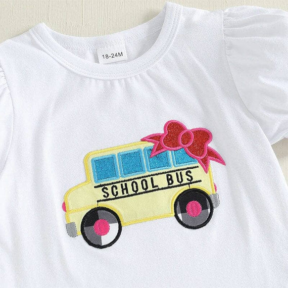 School Bus Checkered Shorts Toddler Set