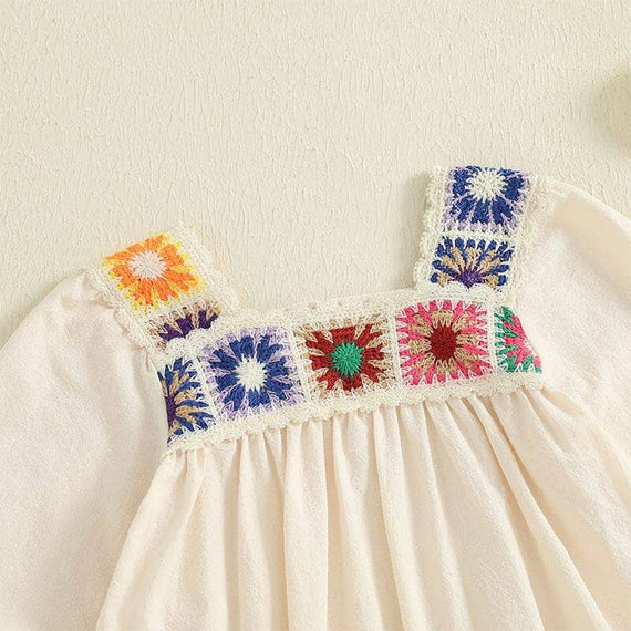 Long Sleeve Boho Crochet Floral Baby Romper