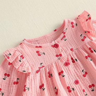 Long Sleeve Cherry Ruffled Toddler Set