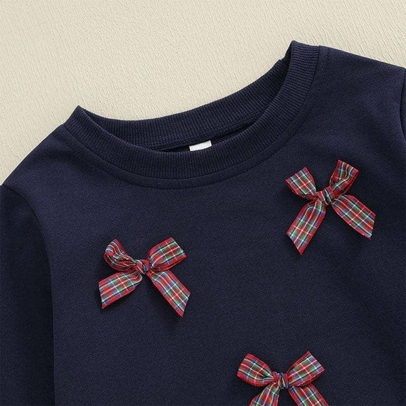 Long Sleeve Plaid Bows Skirt Toddler Set