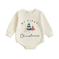 Long Sleeve My First Christmas Baby Bodysuit Beige 0-3 M