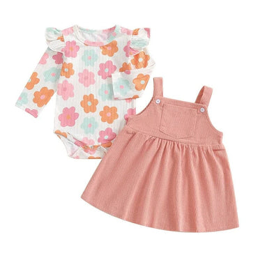 Long Sleeve Floral Suspender Baby Set Pink 0-3 M 