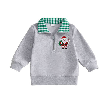 Christmas Gingham Collar Toddler Sweatshirt sweatshirt The Trendy Toddlers Gray 9-12 M 