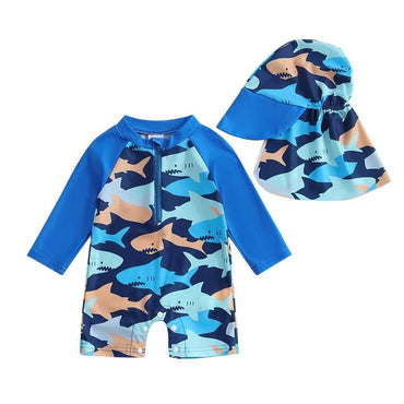 Long Sleeve Toddler Swimsuit Blue 0-3 M