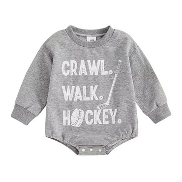 Crawl Walk Hockey Baby Bodysuit Gray 0-3 M 