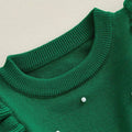 Long Sleeve Green Ruffled Knit Toddler Dress