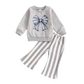 Long Sleeve Striped Bow Baby Set Gray 3-6 M 