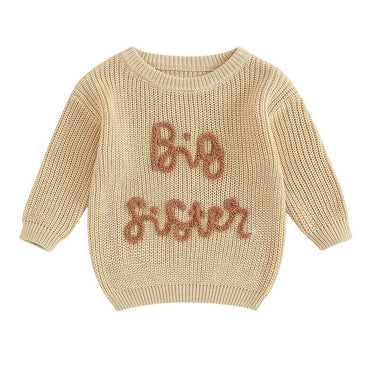 Big Sister Knitted Toddler Sweater Khaki 12-18 M 
