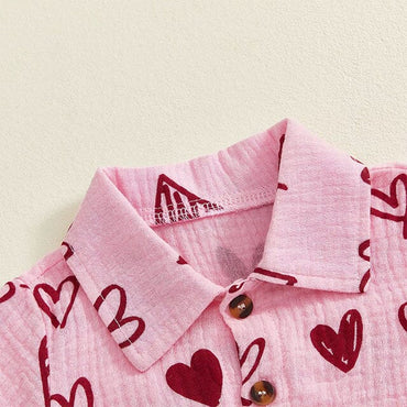 Short Sleeve Pink Valentine’s Day Baby Set