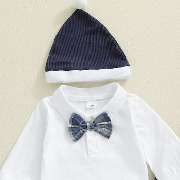 Long Sleeve Plaid Bow Tie Baby Set
