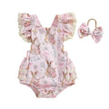 Fly Sleeve Easter Pink Lace Baby Romper Rompers The Trendy Toddlers 