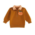 Pumpkin Checkered Collar Toddler Sweatshirt sweatshirt The Trendy Toddlers Brown 9-12 M 