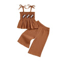 Tie Straps Smocked Football Toddler Set Brown 6-9 M