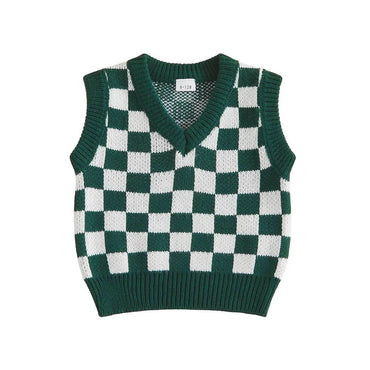 Sleeveless Checkered Toddler Vest Green 9-12 M