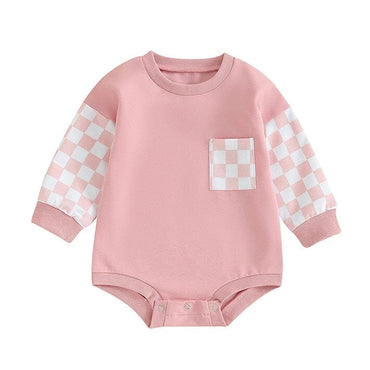 Checkered Pocket Baby Bodysuit Pink 0-3 M 