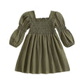 Bubble Sleeve Solid Smocked Toddler Dress Green 12-18 M