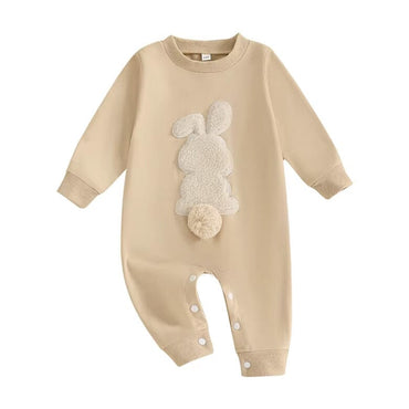 Long Sleeve Easter Bunny Baby Jumpsuit Beige 0-3 M