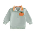 Pumpkin Checkered Collar Toddler Sweatshirt sweatshirt The Trendy Toddlers Green 9-12 M 