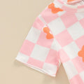 Short Sleeve Floral Checkered Toddler Set   