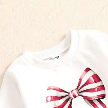 Long Sleeve Striped Bow Baby Set   