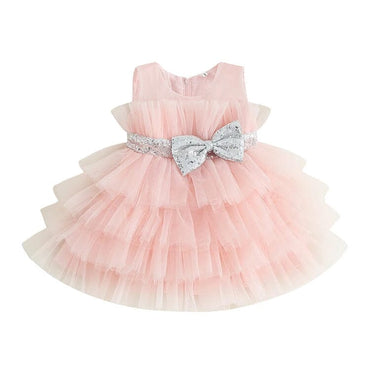 Sparkly Silver Bow Tulle Toddler Dress Light Pink 2T 