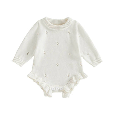 Long Sleeve Solid Knit Baby Romper White 0-3 M