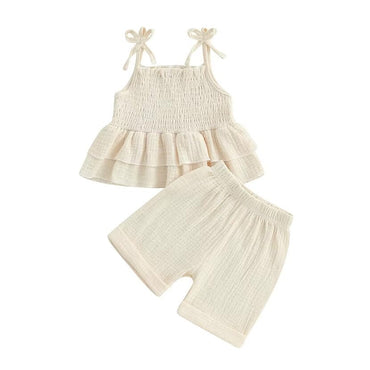 Sleeveless Solid Ruffled Toddler Set Beige 9-12 M