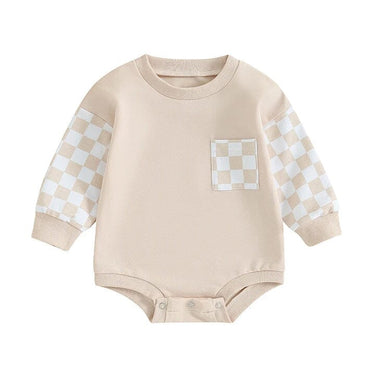 Checkered Pocket Baby Bodysuit Beige 0-3 M 