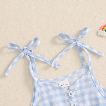 Sleeveless Checkered Ruffles Toddler Romper