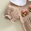 Puff Sleeve Football Collar Striped Baby Romper Rompers The Trendy Toddlers 