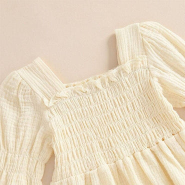 Bubble Sleeve Solid Smocked Toddler Dress