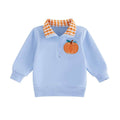 Pumpkin Checkered Collar Toddler Sweatshirt sweatshirt The Trendy Toddlers Blue 9-12 M 