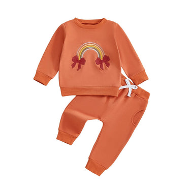 Long Sleeve Rainbow Bows Baby Set Orange 3-6 M