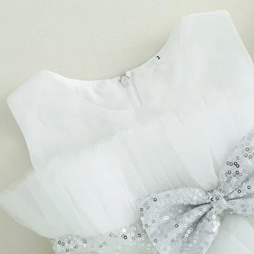 Sparkly Silver Bow Tulle Toddler Dress   