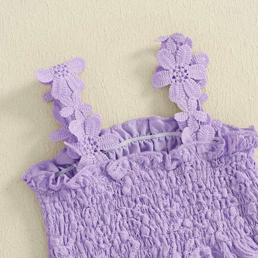 Sleeveless Solid Lace Smocked Baby Set