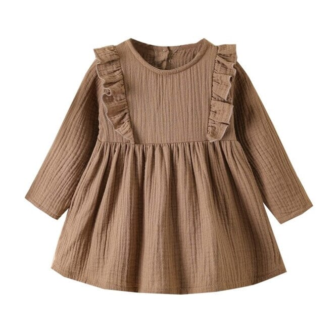 Long Sleeve Solid Ruffled Toddler Dress Dresses The Trendy Toddlers Khaki 18-24 M 