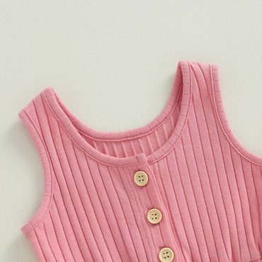 Sleeveless Ribbed Solid Toddler Romper   