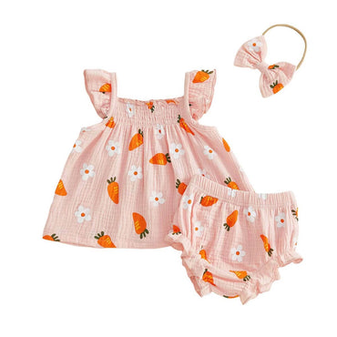 Fly Sleeve Floral Carrot Baby Set Sets The Trendy Toddlers Pink 0-3 M 