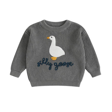 Silly Goose Knit Baby Sweater Gray 6-9 M