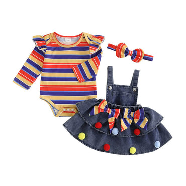 Vibrant Striped Denim Skirt Baby Set