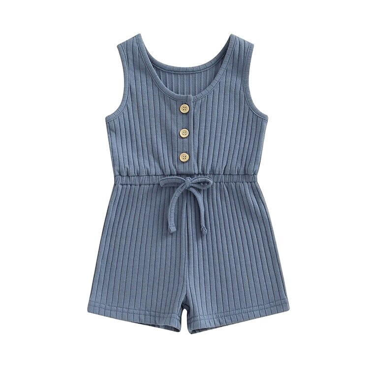 Sleeveless Ribbed Solid Baby Romper Rompers The Trendy Toddlers Blue 9-12 M 