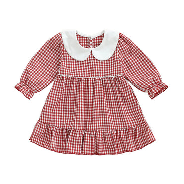 Long Sleeve Collar Plaid Toddler Dress