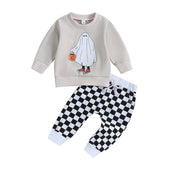 Halloween Ghost Plaid Pants Baby Set   
