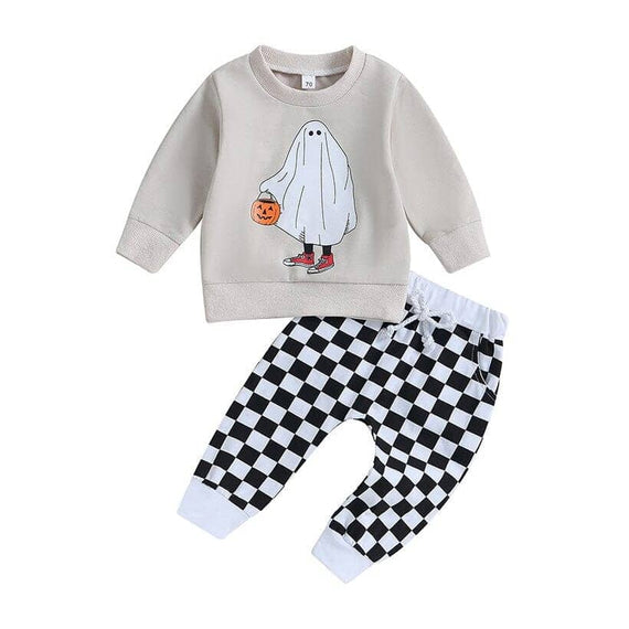 Halloween Ghost Plaid Pants Baby Set   