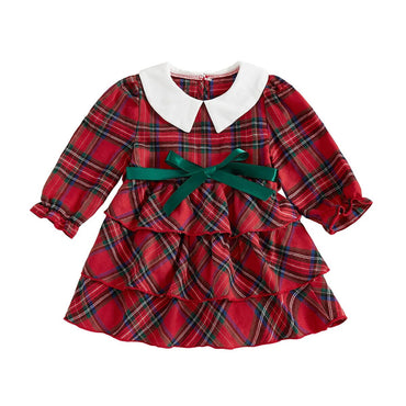 Long Sleeve Plaid Collar Toddler Dress